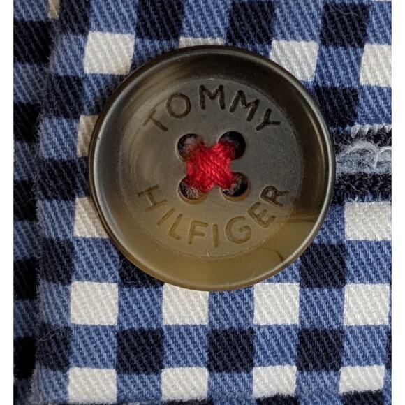 Tommy Hilfiger Stretch Career Pants 12 Blue White Gingham Check Mid Rise Cotton - Picture 10 of 12